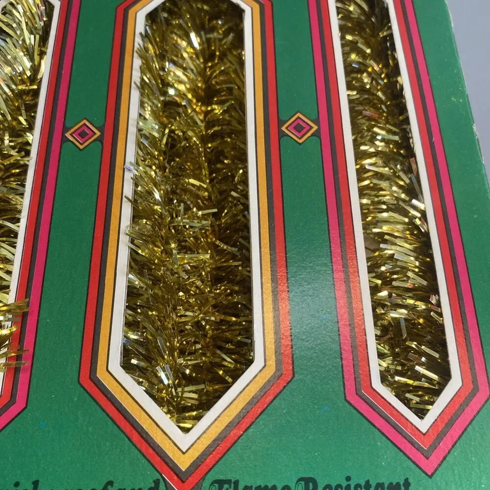 Vintage Christmas Tree Rope Tinsel Garland Gold Strand 12’ NICE BOX Decor Noel